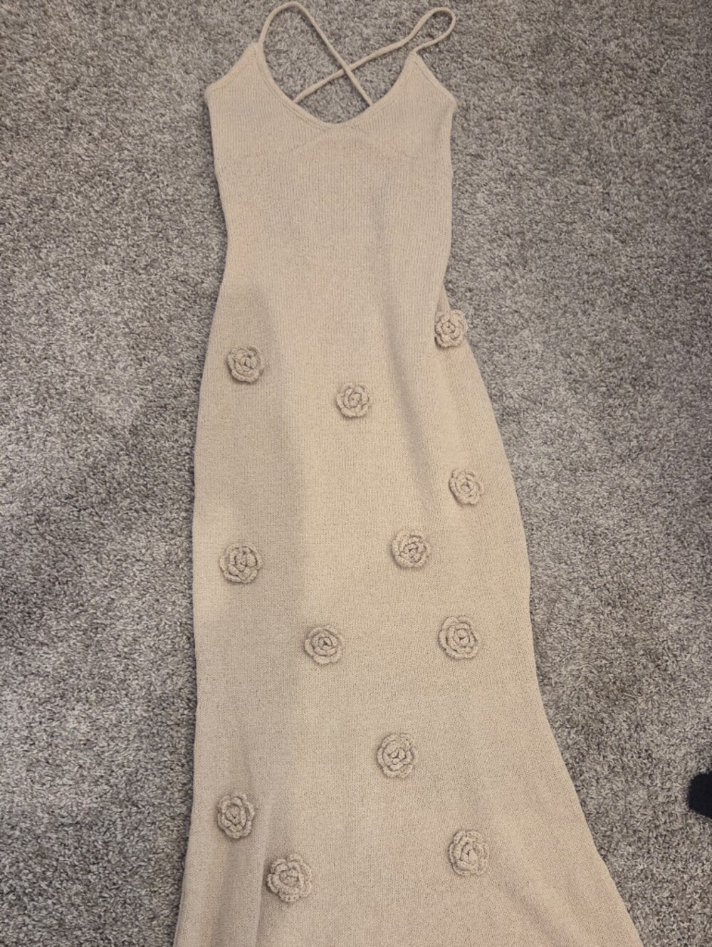 SHEIN Beige Floral Knit Maxi Slip Dress